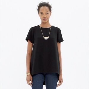 Madewell Swing Back Zip Black Tee Shirt A Line 100% Cotton Size Medium